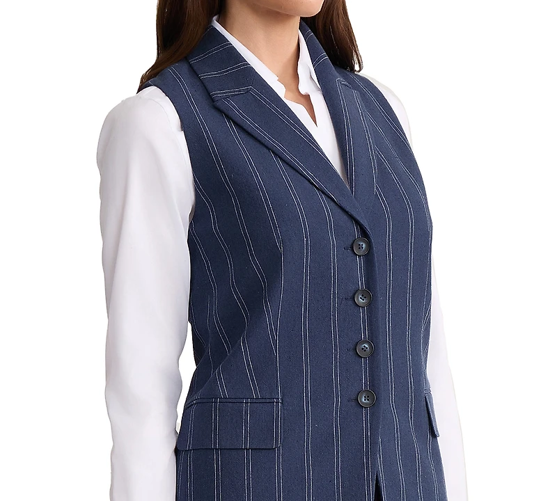 Jones New York Petite Double Pinstripe Peak Lapel Collar Vest