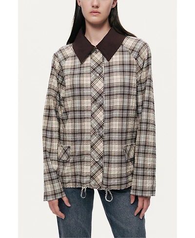 Nocturne Women's Checked Contrast Collar Jacket