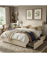 Gaomon Teddy Fleece Bed Frame Cloud Cream Bed Frame With 2 Storage Drawer Adjustable Headboard Soft Teddy Fabric Easy Assembly