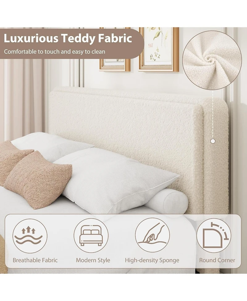 gaomon Teddy Fleece Bed Frame, Cloud Cream Bed Frame with 2 Storage Drawer and Adjustable Headboard, Soft Teddy Fabric, Easy Assembly