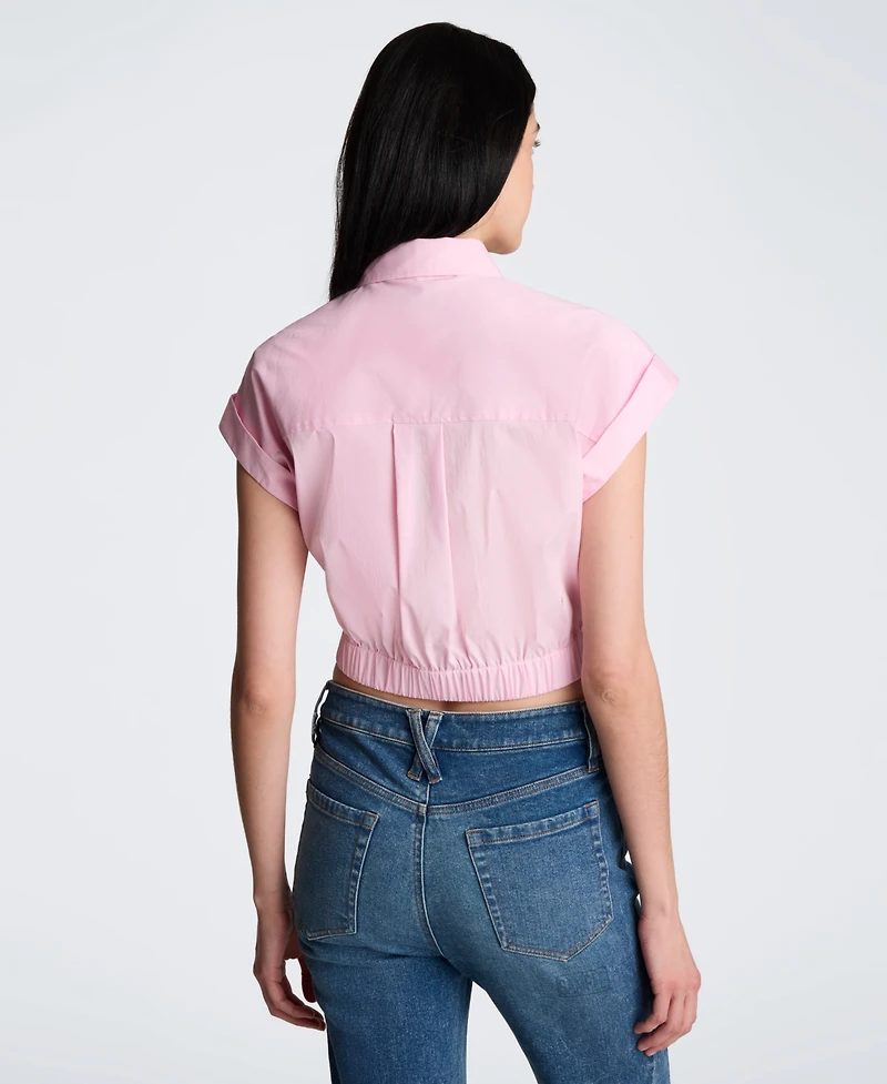 Kenneth Cole Women's Button Front Collared Cropped Shirt