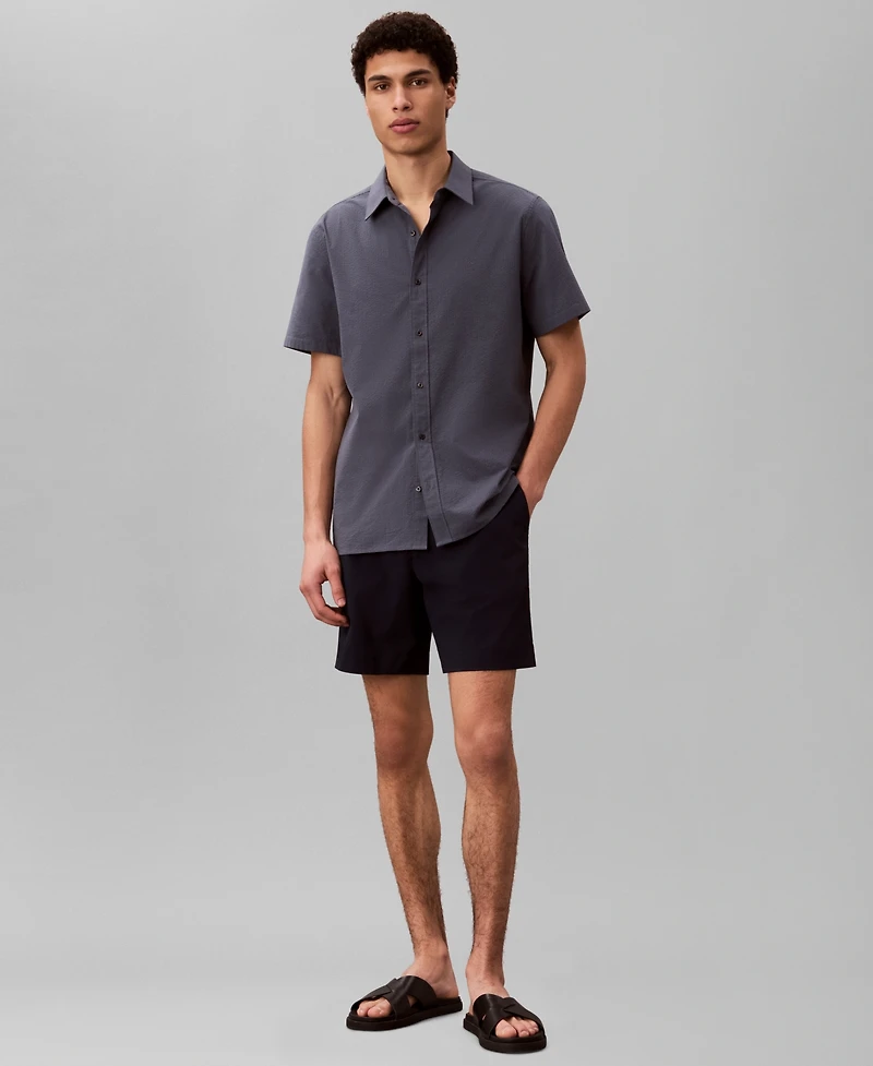 Calvin Klein Men's Straight Seersucker Elastic 7" Shorts