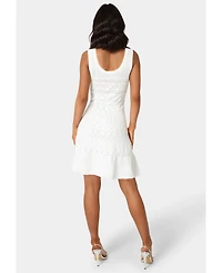 Bebe Women's Sleeveless Fit and Flare Pointelle Mini Dress