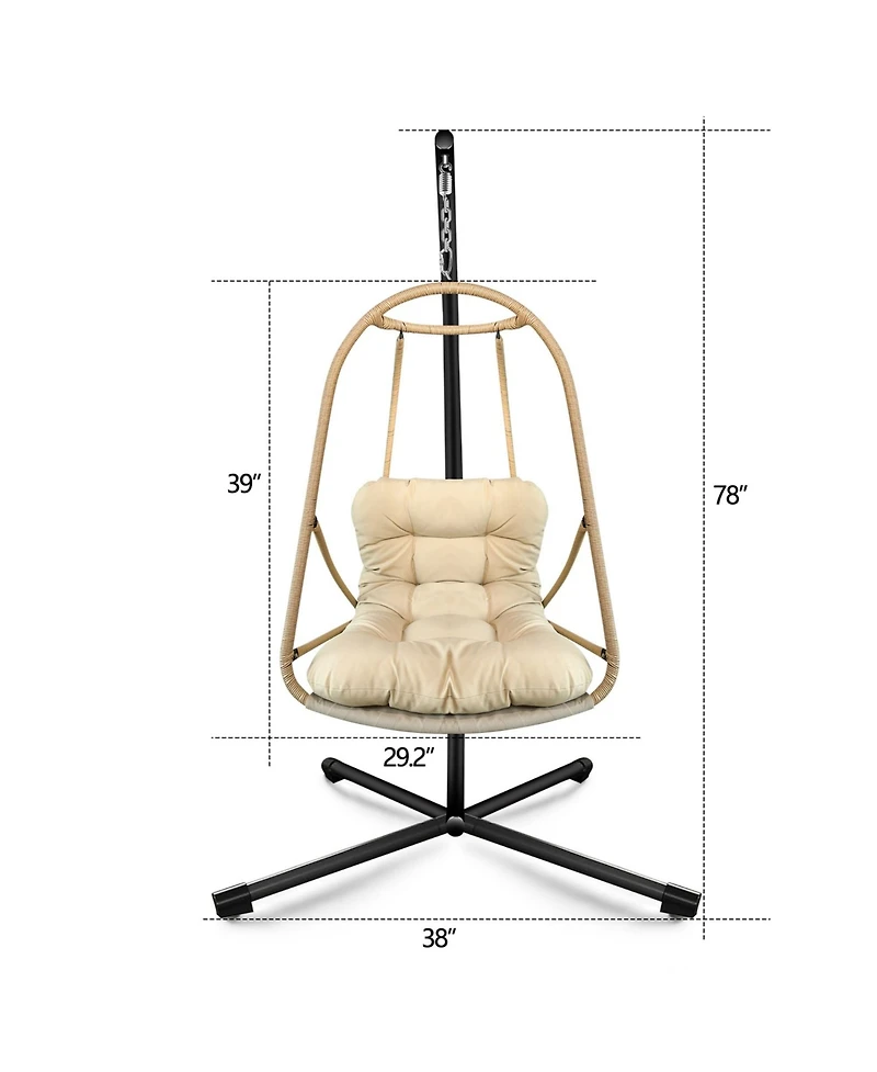 Clihome Swing Egg Chair with Stand Indoor Outdoor Wicker Rattan Patio Basket Hanging