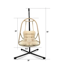Clihome Swing Egg Chair with Stand Indoor Outdoor Wicker Rattan Patio Basket Hanging