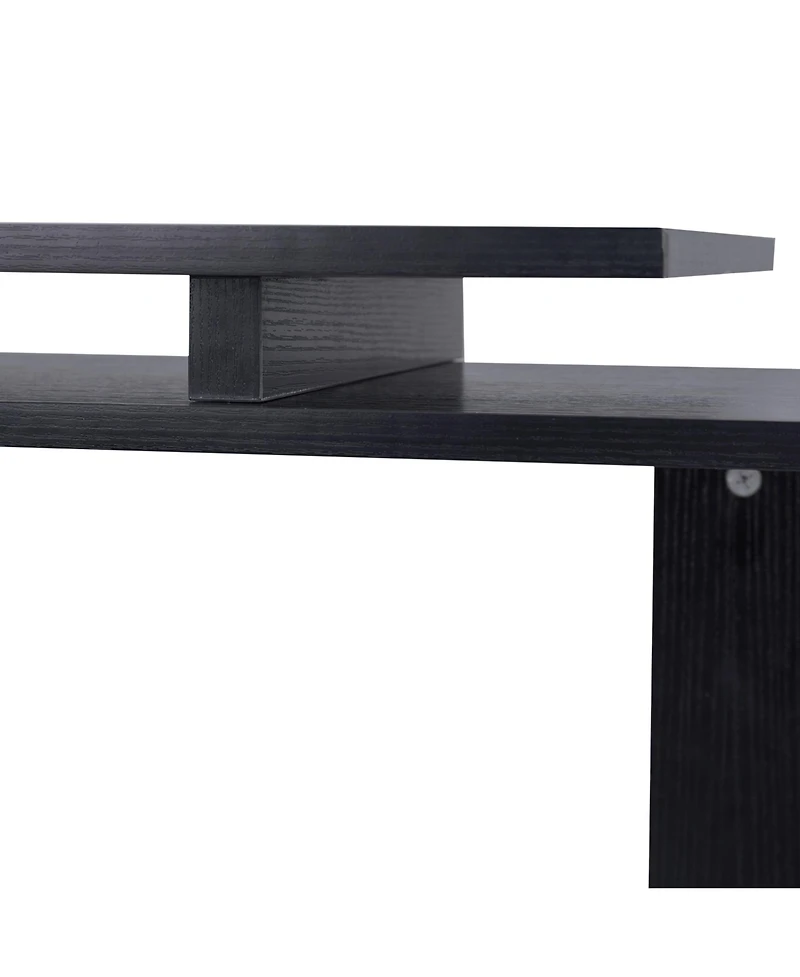 Homcom Rotating Corner Table Shelf Combo L-Shaped I-Shape Home Office, Black