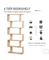 Homcom 75"H Bookcase 6 Shelf S-Shaped Bookshelf Storage Display Sd Organizer