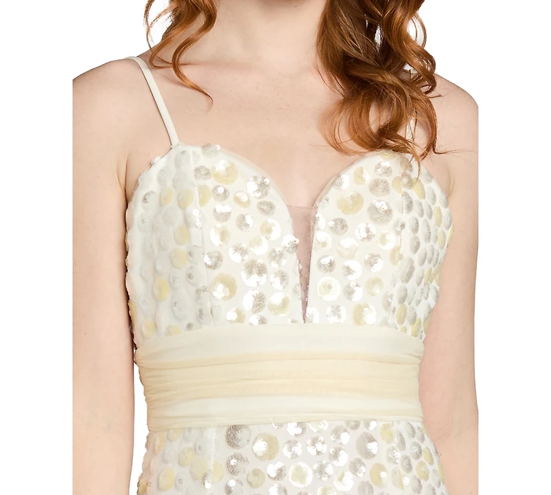 Morgan & Company Juniors' Sequin Paillettes Front-Side Slit Long Gown