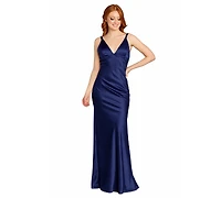 Morgan & Company Juniors' Stretch V-Neck Bar Back Long Gown