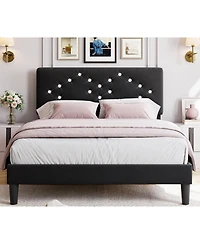 gaomon Upholstered Bed Frame with Button Tufted Headboard and Wooden Slat Support