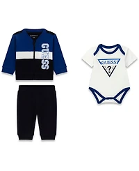 Guess Baby Boys' Bodysuit, Zip-Up Top, and Sweatpant, 3-Piece Set