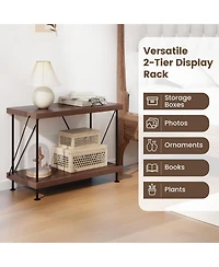 Gymax 2PCS 2-Tier Multipurpose Display Rack Freestanding Bookshelf w/ Metal Frame