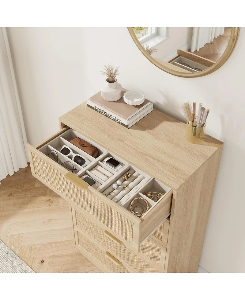 gaomon 5 Drawer Rattan Dresser for Bedroom, Integrated Cabinet Body & Legs Design Entryways and Closet, Easy Assembly