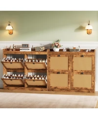 gaomon 2PCS Of Shoe Cabinet with 4 Deep Flip Drawers Base Freestanding Wooden Shoe Storage Cabinet with Rattan Door and 3-Tier Adjustable Shelves