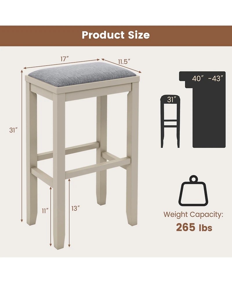 Gymax 4 Pcs Upholstered Wooden Bar Stools Bar Height Chairs Dining