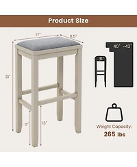 Gymax 4 Pcs Upholstered Wooden Bar Stools Bar Height Chairs Dining