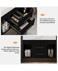 Sillysis 29.9" Floating Bathroom Vanity with Ceramic Sink, Sintered Stone Top, 2 Soft Close Drawers