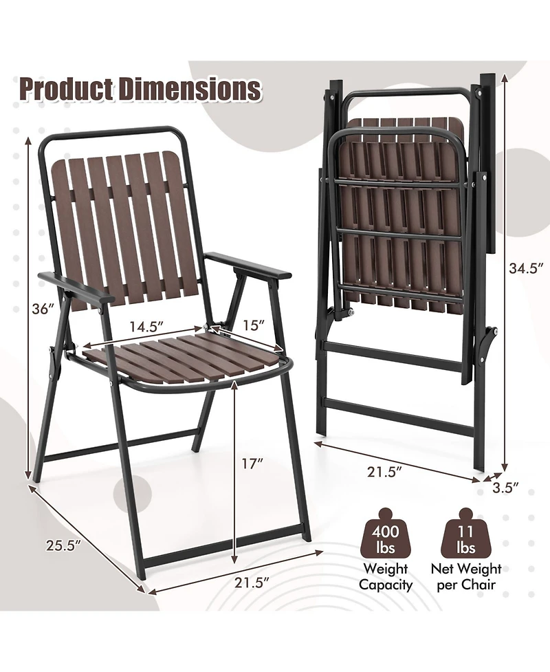 Gymax 4 pcs Patio Folding Chairs Portable Outdoor Dining Chairs w/ Pp Seat & Back
