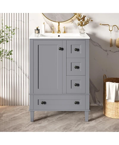 Sillysis 24" Bathroom Vanity with Sink, Modern Multi-Drawer Storage with Soft Close, Easy Assembly for Small Spaces-Sillysis