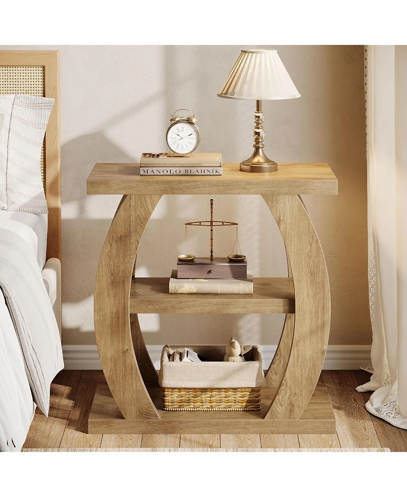 Tribesigns 3-Tier End Table for Living Room, Narrow Side Table, Farmhouse Wooden Beside Table, Tall Nightstand