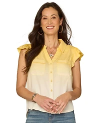 Democracy Petite Flutter-Sleeve Button Down Lyocell Shirt