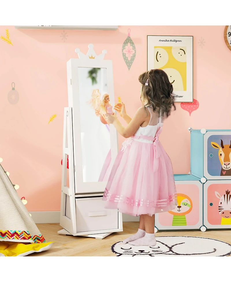 Gymax Kids Vanity Set Princess Makeup Dressing Table & Chair Set with Jewelry Armoire