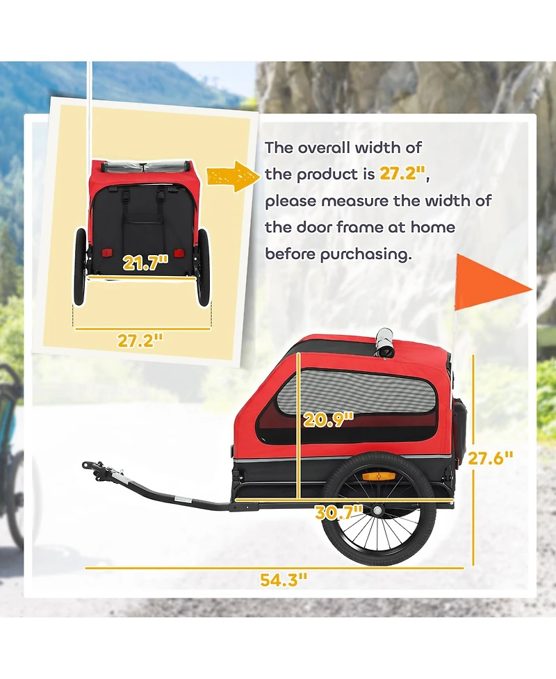 PawHut Dog Bike Trailer, Dog Trailer w/ Flip-Down Ramp Tailgate,