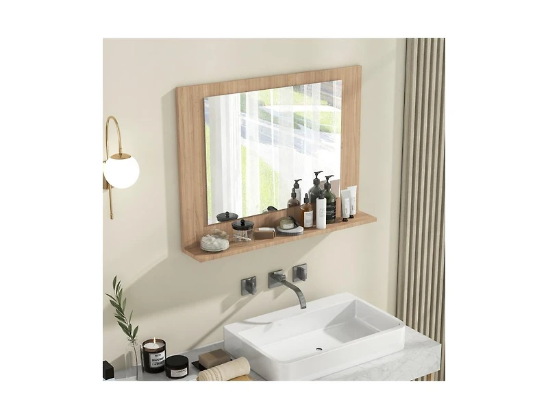 Slickblue 23.5x17.5 Inch Rectangle Bathroom Mirror with Wood Shelf