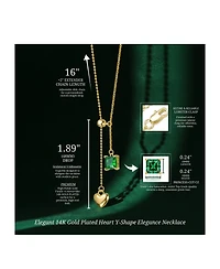Rachel Glauber 14K Gold Plated Golden Heart Y-Shape Elegance Necklace