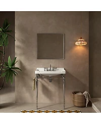 Sillysis 28" Bathroom Console Sink with White Ceramic Vanity, Wall Mounted Basin & Stainless Steel Legs, Towel Bar Included