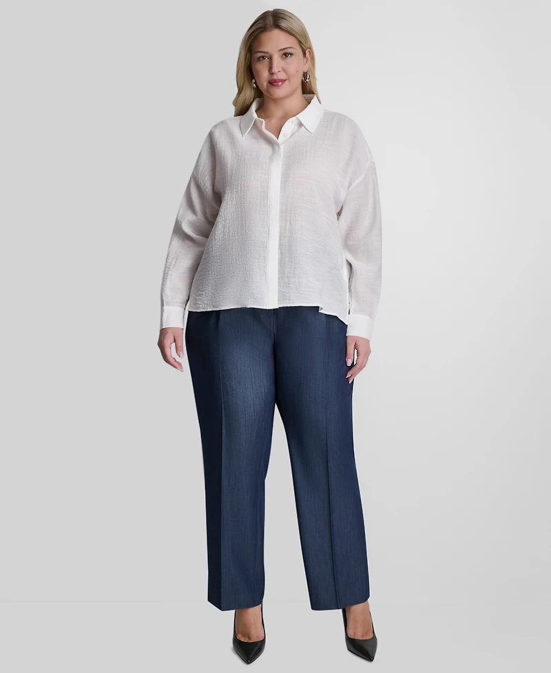 Dkny Plus Long-Sleeve Collared Organza Blouse