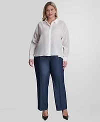 Dkny Plus Long-Sleeve Collared Organza Blouse