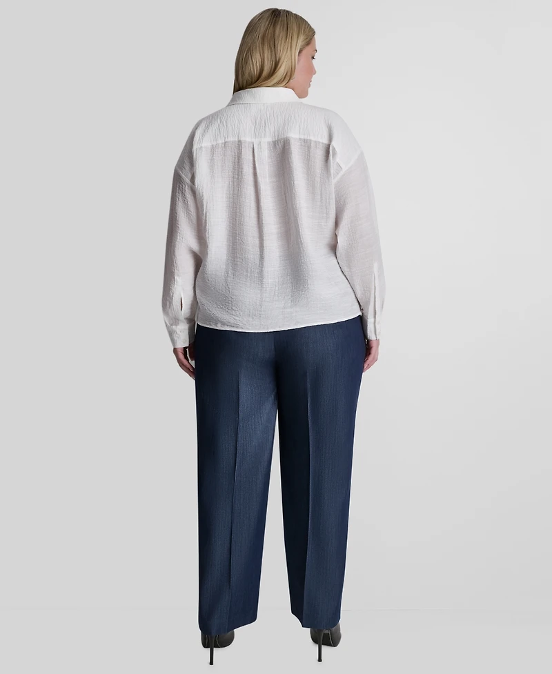 Dkny Plus Long-Sleeve Collared Organza Blouse