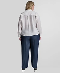 Dkny Plus Long-Sleeve Collared Organza Blouse