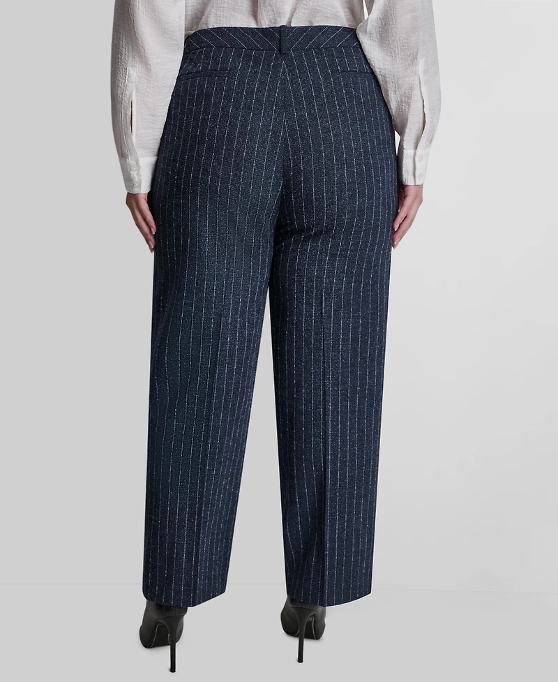 Dkny Plus Mid-Rise Pinstripe Pleated Trouser