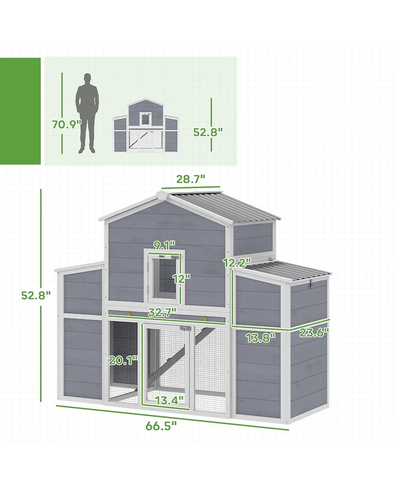 PawHut arge Chicken Coop, Wooden Chicken House with 2 Nesting Boxes