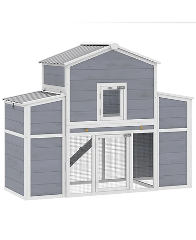 PawHut arge Chicken Coop, Wooden Chicken House with 2 Nesting Boxes