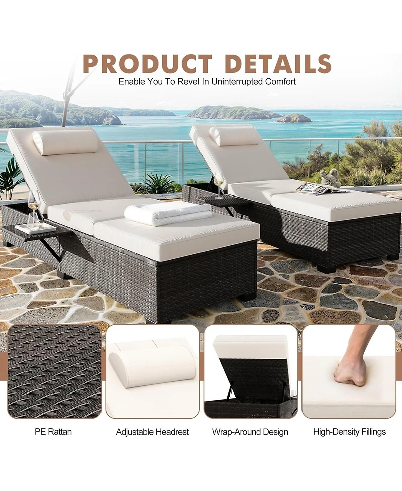gaomon Outdoor Chaise Lounge Set of 2, 5-Position Adjustable Pe Wicker Sun Loungers with Thick Quick-Dry Cushions for Poolside Patio Backyard