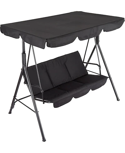 gaomon 3-Seat Patio Swing Chair with Adjustable Canopy and Thick Waterproof Cushions, Outdoor Steel Frame Porch Swing for Garden, Lawn, Backyard