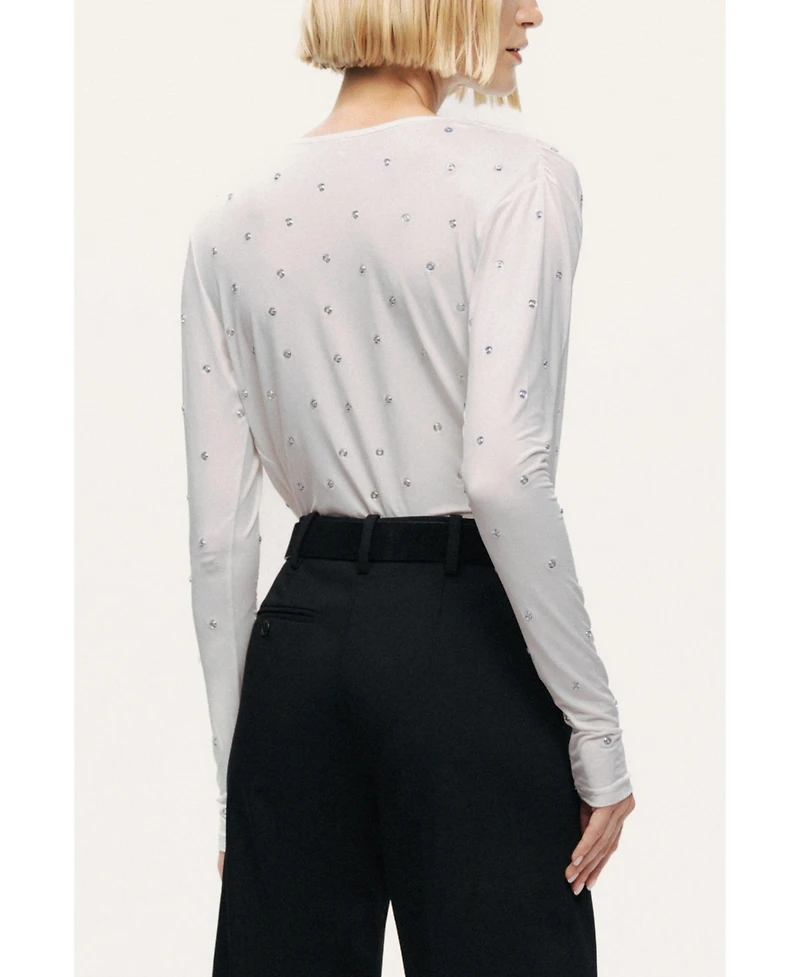 Nocturne Women's Embellished V-Neck Long-Sleeve Bodysuit