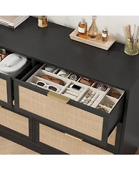 gaomon 6 Drawer Rattan Dresser for Bedroom, Integrated Cabinet Body & Legs Design, Wooden Chest of Drawers for Hallways, Entryways and Closet