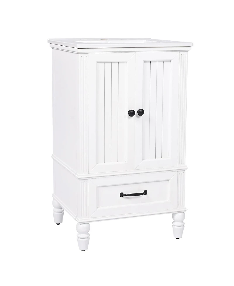 Sillysis Bathroom Vanity with Sink, Cabinet with Doors and Drawer, Magnetic Door and Adjustable Feet for Small Bathrooms