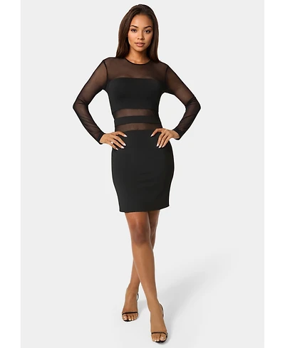 Bebe Women's Illusion Mesh Mini Dress