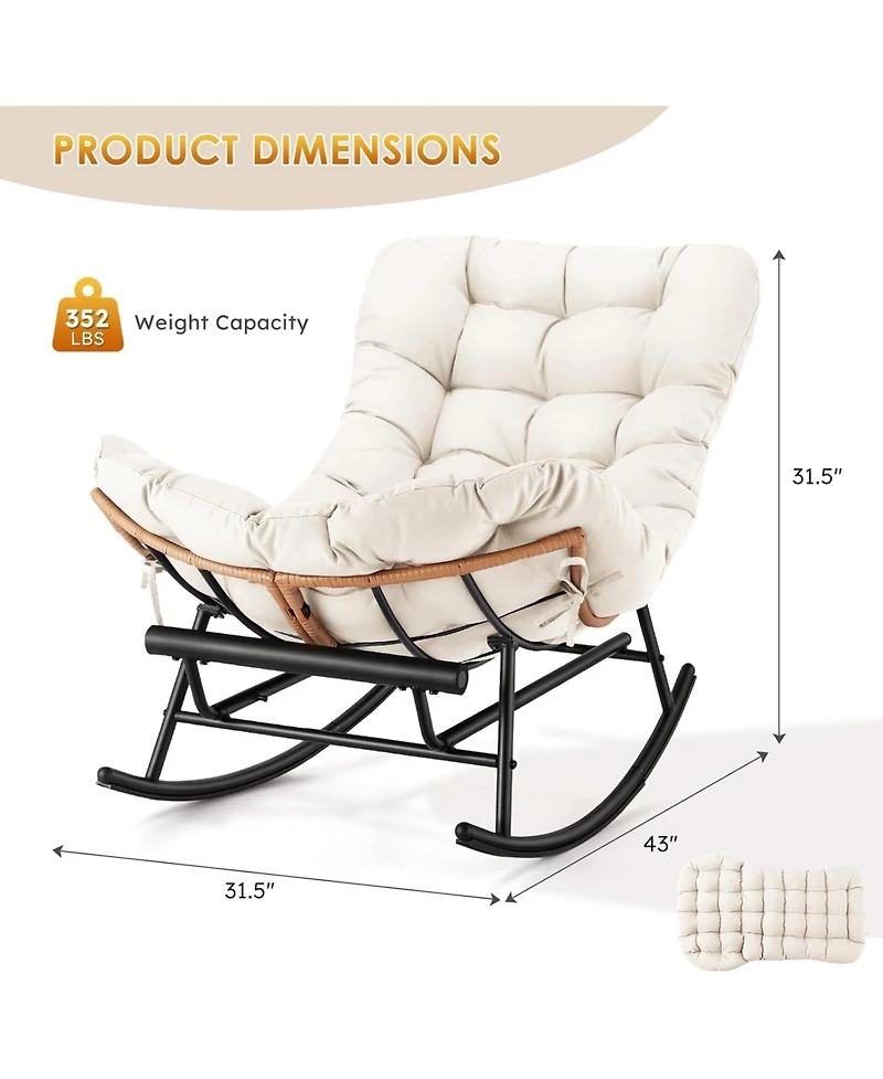 gaomon 2PCS Papasan Rocking Chair with Foot Rest