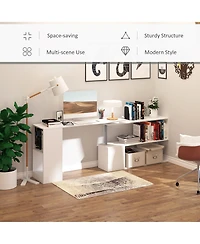 Homcom Rotating Corner Table Shelf Combo L-Shaped I-Shape Computer Home Office, White