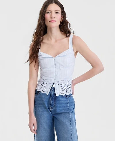 On 34th Women's Cotton Button-Front Cutwork Tank Top, Macy's Exclusive