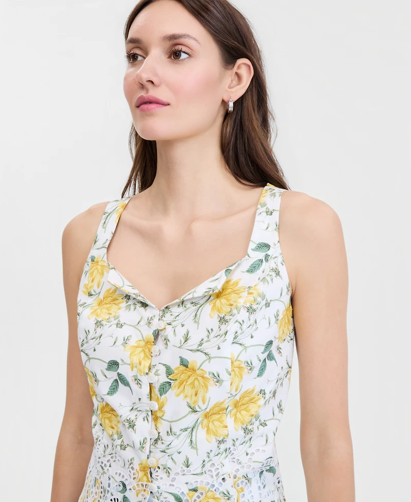 On 34th Women's Cotton Button-Front Cutwork Tank Top, Macy's Exclusive