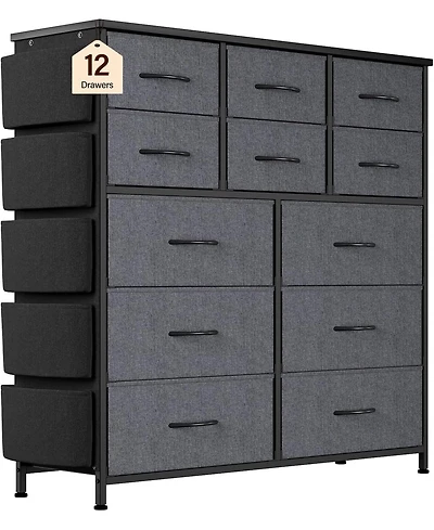 gaomon 12 Drawer Fabric Steel Frame Wood Top Dresser with Side Pockets and Hooks
