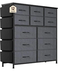 gaomon 12 Drawer Fabric Steel Frame Wood Top Dresser with Side Pockets and Hooks