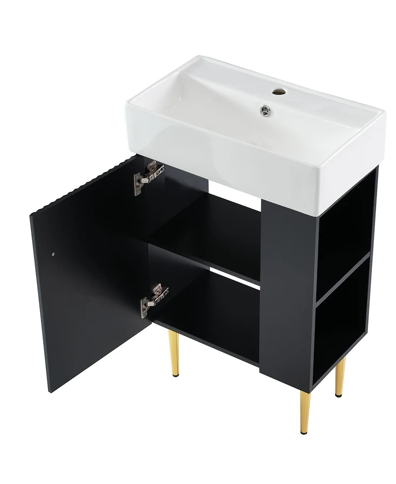 Sillysis 22" Modern Freestanding Bathroom Vanity with Ceramic Sink, Side Storage Cabinet, Soft Close Door for Small Spaces